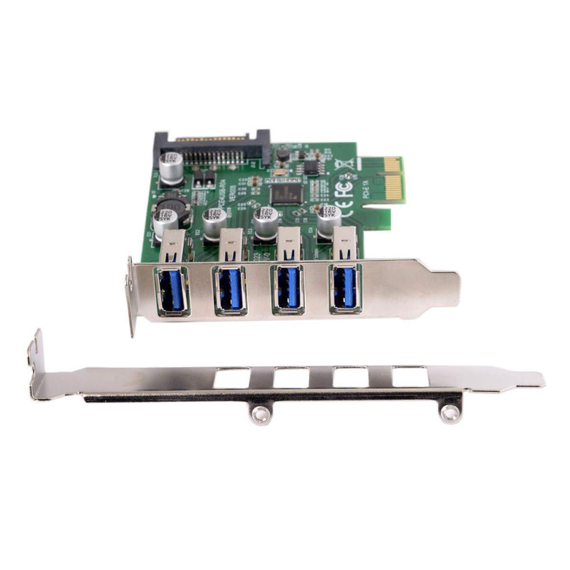 ChenYang 4 Port PCI-E 1X to 4 USB 3.0 HUB PCI Express Expansion Card Adapter with 80/120mm PCI-E Slot Bracket Green 4 Ports