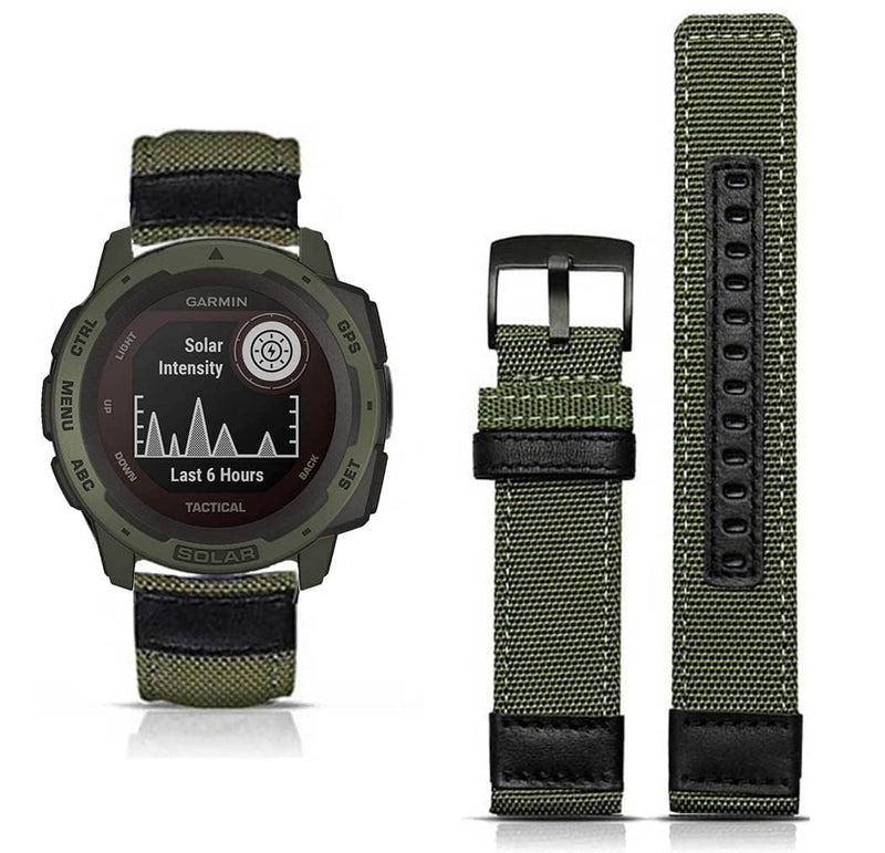 Olytop 2 Pack 22mm Rugged Watch Bands for Garmin Instinct/Instinct 2 Solar, Military Fabric Sports Wristband Replacement Watch Strap Men Women for Garmin Instinct 2 Tactical/Esports/Tide M/L-Black+Army Green