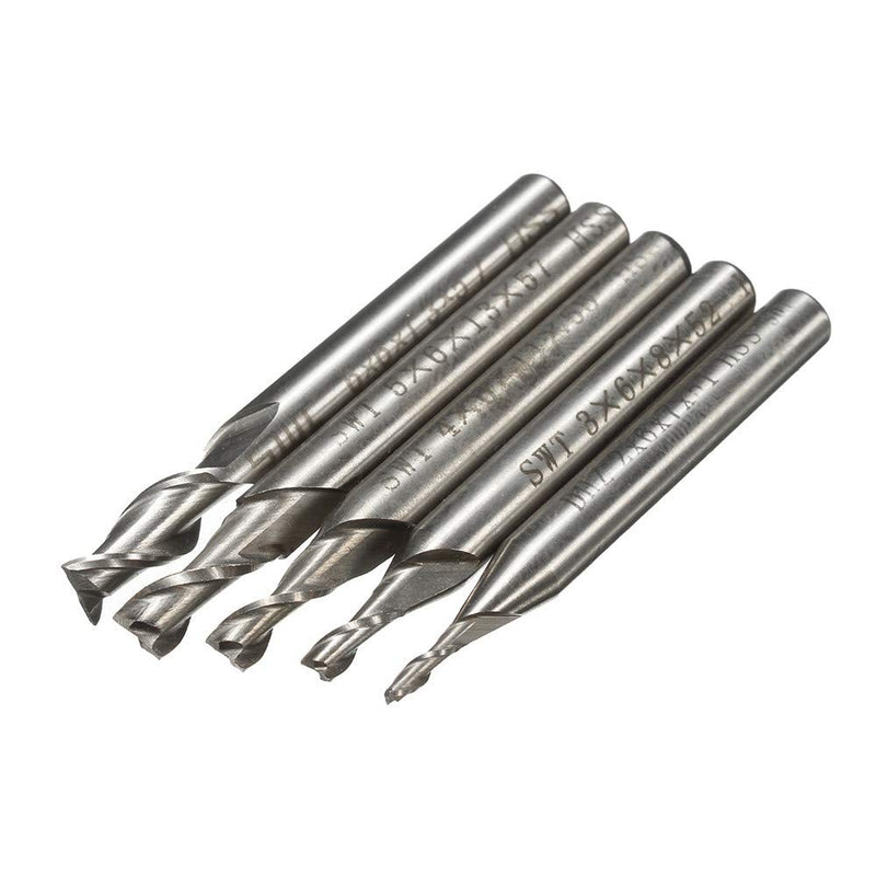 ChaRLes 5 pieces 2 flute 2/3/4/5/6 mm 6 mm shank cutter HSS end mill CNC engraving bit