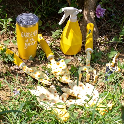 Garden Tool Set with Sunflower Print, Heavy Duty Gardening Hand Tools with Garden Tool Bag,Gardening Gifts for Women&Men,Yellow Gardener of the Year