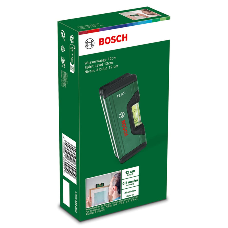 Bosch Home and Garden Bosch spirit level 12cm (compact mini spirit level; precise alignment with fluorescent level for horizontal reading; aluminum housing; soft grip bumper; V-groove), green