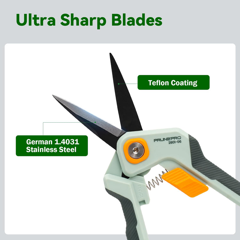 PrunePro Garden Scissors Pruning Shears Sharp Stainless Steel Non-Stick Teflon Coating Blade for Precise Cuts Garden Snip Bonsai Clippers for Plants Rose Flower 2 Pack Green