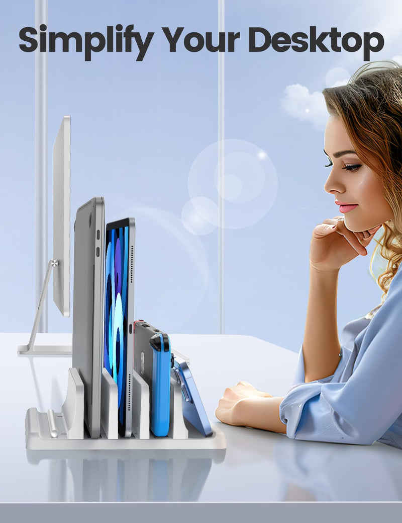 Vaydeer 3-Slot Vertical Laptop Stand Made of Premium ABS Plastics 5 in 1 Design Space-Saving Adjustable Desk Organizer for All MacBook/Chromebook/Surface (White) White
