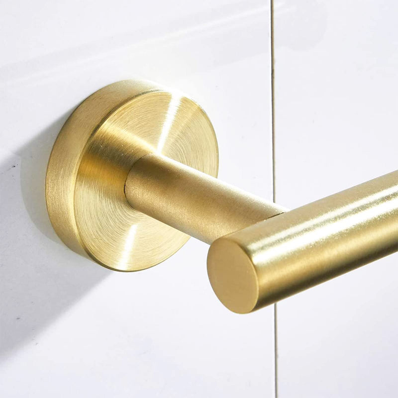 BATHSIR Brushed Gold Toilet Paper Holder & Hand Towel Holder Wall Mount 2 Pieces, Single Post Pivoting Round Modern Bathroom Hardware Towel Ring Toilet Tissue Holder, Bathroom Accessories Set Gold 3