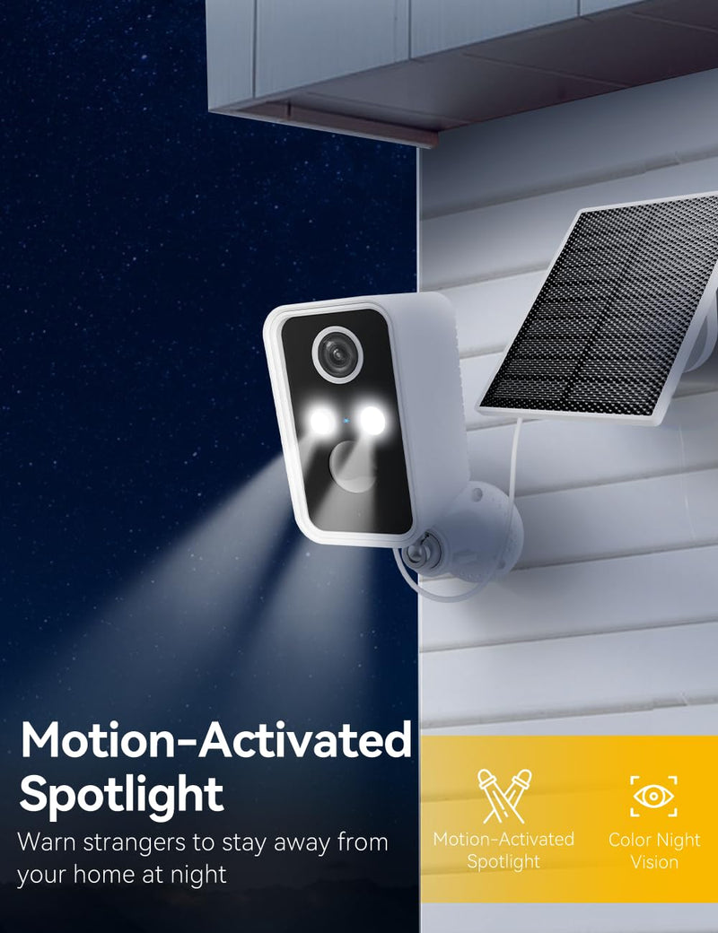 Solar Camera Outdoor Wireless, Home Security Outdoor Camera Wireless Wi-Fi with Solar Panel, Night Vision, Motion Detection, Siren, Only 2.4G WiFi
