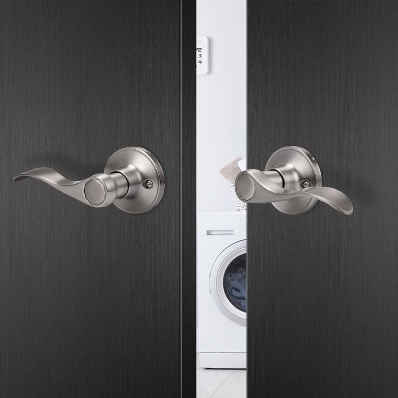 Gobrico 2 Pack Satin Nickel Dummy Wave Door Levers, No-Turning Interior Door Handles, 1 Left-Handed and 1 Right-Handed Door Knob 1 Pack