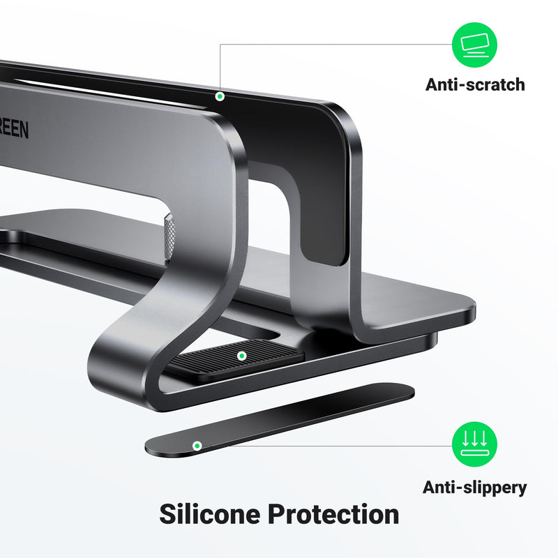 UGREEN Vertical Laptop Stand Holder for Desk Compatible with MacBook Pro, MacBook Air Stand Vertical Aluminum Adjustable for Up to 17.3 Inch Gaming Laptop, Gray Silver Gray