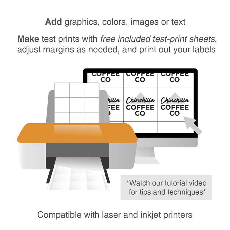 ChromaLabel 2.75 x 2.75 Inch Printable Labels, Compatible with Laser and Inkjet Printers, 12 Labels/Sheet, 25 Sheets, 300 Pack