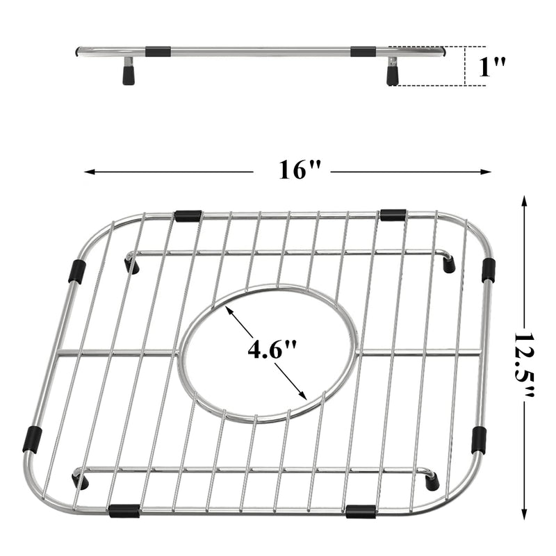Orgneas Sink Protectors for Kitchen Sink, Single Bowl Sink Bottom Grid 12.5"x16"x1.25", 304 Premium Stainless Steel Grid Insert Sink Grate Drying Rack Centered Drain, 1 Pcs