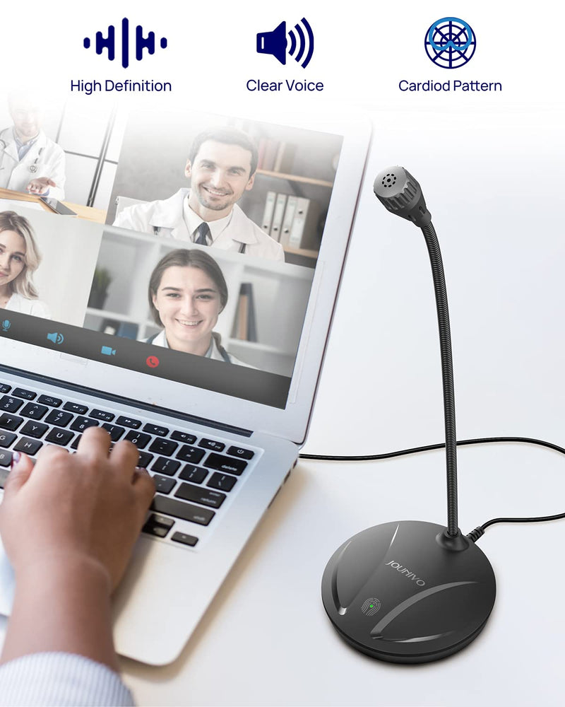JOUNIVO USB Microphone for Computer, PC/Laptop Mic, Mute Button with LED Indicator, 360 Degree Gooseneck Design, Desktop Microphone for Streaming, Recording, Dictation, Podcasting, YouTube, JV610