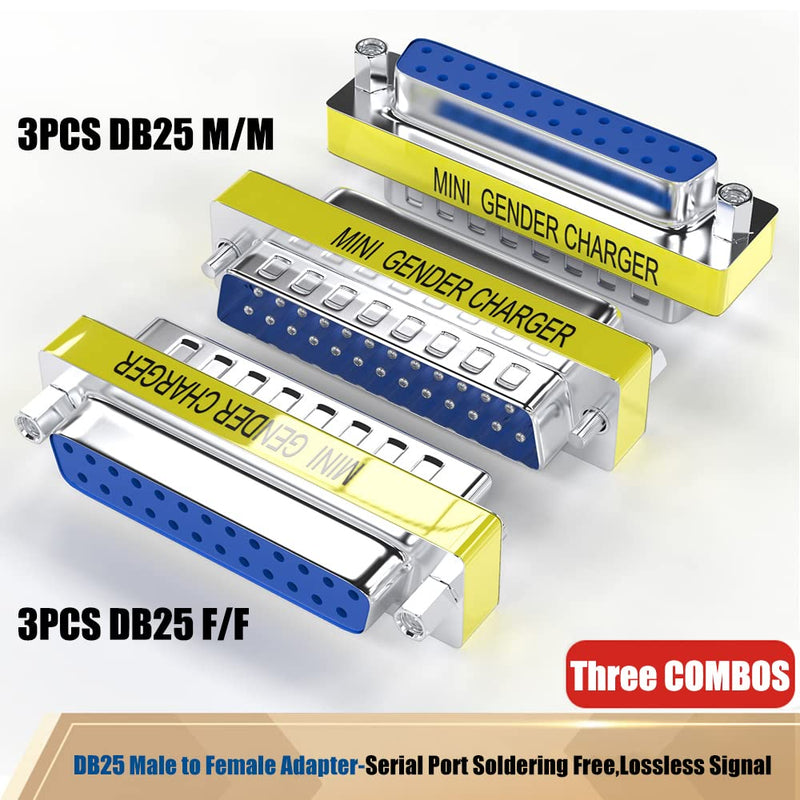 6-Pack DB25 25Pin Female to Female Male to Male Mini Gender Changer Coupler Adapter RS232 Serial Cable Connector