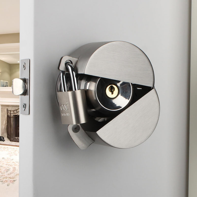 Door Handle/Knob Lock Out Device,Metal Stainless Steel,Cover to Disable The Doorknob/Faucet, Prevents Turning and Operating of Door Knob and Access to Keyhole, (with Padlock) Childproof sainless steel