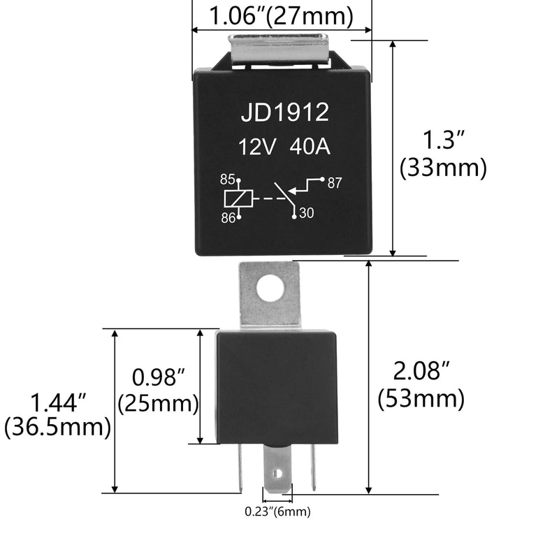 2 Pack JD1912 Car Relay, 12V 40A, 4 Pins SPST, Automotive Switches and Starters, Waterproof Relay for Boat Tractor Truck Motorcycle (2) 2