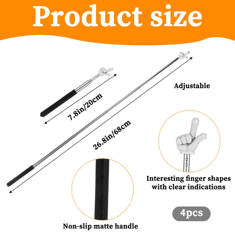 Prasacco 16 Pcs Telescopic Teacher Pointer, Stainless Steel Hand Pointer Stick Retractable Pointing Finger Stick for Classroom, Demonstration, Lecture, Reading - Extends to 26.77 Inches (8 Colors)