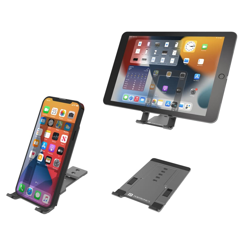 Portronics Modesk One Universal Mobile & Tablet Holder with 5 Adjustable Angles, Foldaway Design, Horizontal View Support Lightweight Easy to Carry, Grey