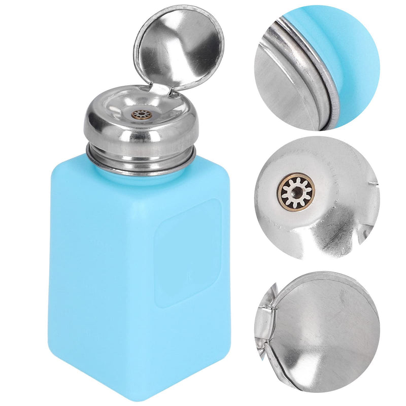200 ml Press Type Solvent Dispenser ESD Safe Antistatic Square Bottle ESD Safe Dispenser Bottle Liquid Dispenser with Stainless Steel Lid (Blue)
