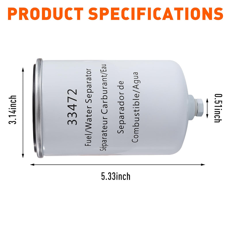 Fuel Water Separator 33472, Fuel Water Separators Heavy Duty Spin On Water Fuel Separator，Pack of 1