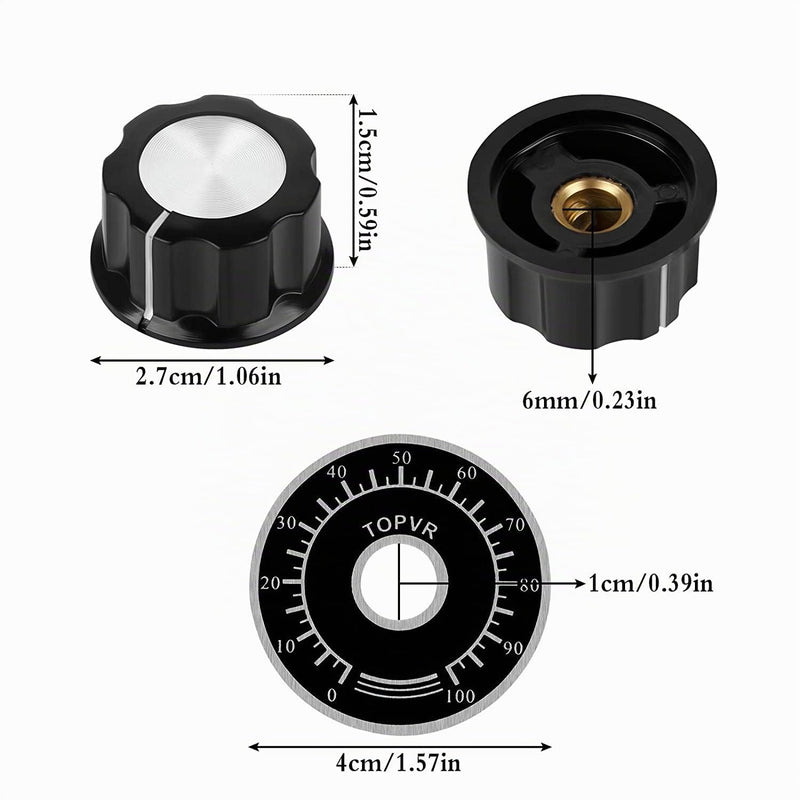 MF-A03 Potentiometer Knobs with Digital Dial Scale Plate Precise Adjustment for Electronics Projects DIY Crafters Pack of 5