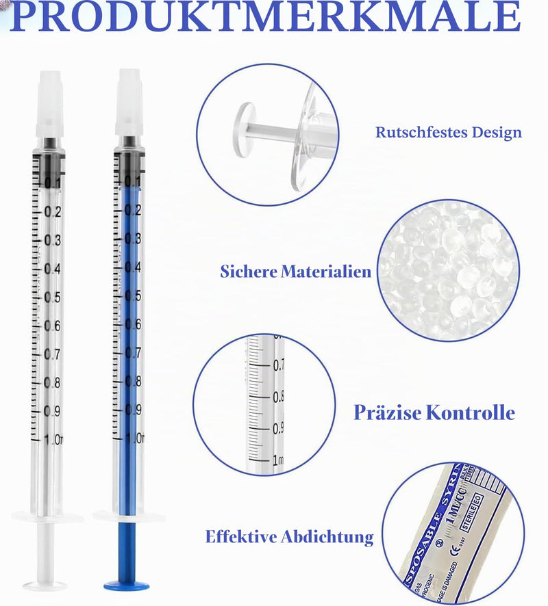 Pack of 60 1 ml Colostrum Syringe with Caps Without Needle Plastic Syringe 1ml