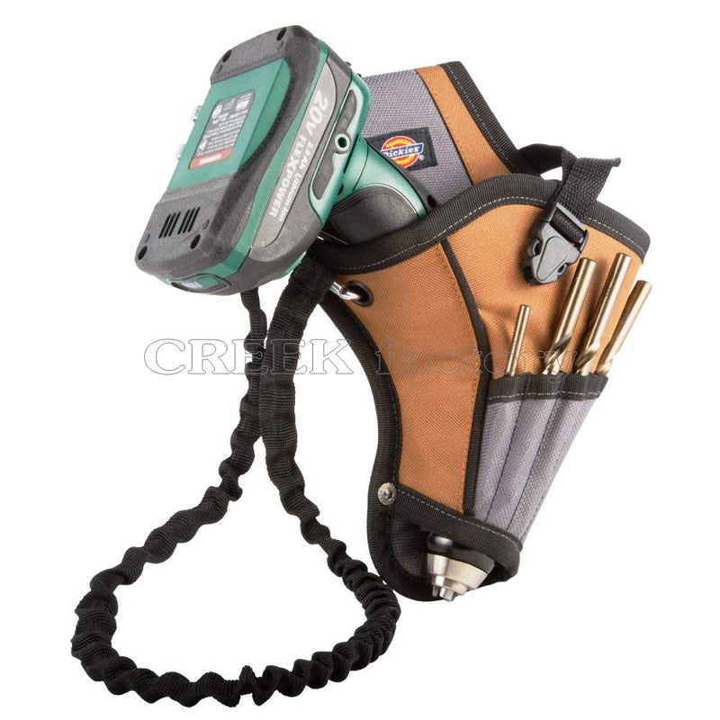 Dickies 5-Pocket Drill Holster with Safety Tether, Universal-Fit Steel Tool Belt Clip