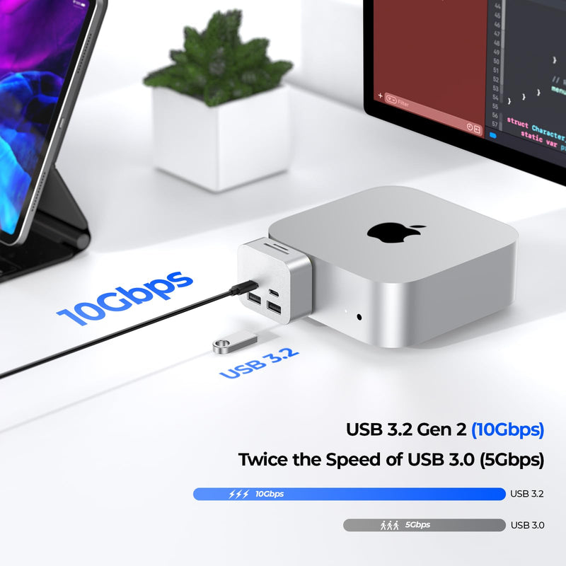 Mac mini M4 Dock, MiniPack Expansion Dock, 6-in-1 Aluminum Mac mini M4 Hub with 2xUSB A 10Gbps, 2xUSB C 10Gbps, SD/TF Card Readers with High-Speed Data Transfer & Multi-Device Connectivity