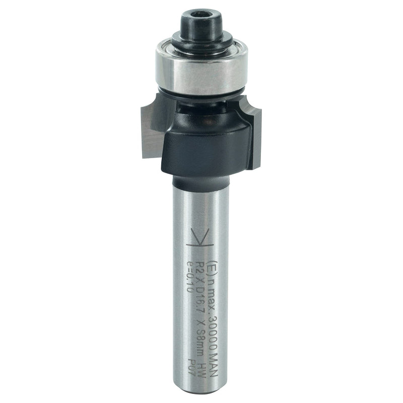 ENT 14280 rounding cutter HW, shank (S) 8 mm, diameter (D) 16.7 mm, NL 9.5 mm, R 2 mm, SL 32 mm, with ball bearing R=2 / D=16.7 / NL=9 ,5