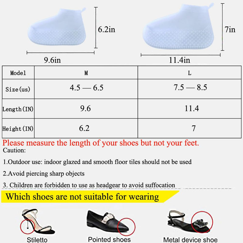 ZOSTLAND Silicone Waterproof Shoe Covers Rain Socks,Reusable Foldable Non-Slip Shoes Boots Shoes Covers Overshoe for Indoor, Rain, Snow, Grassland Shoes for Men & Women & Kids Medium White