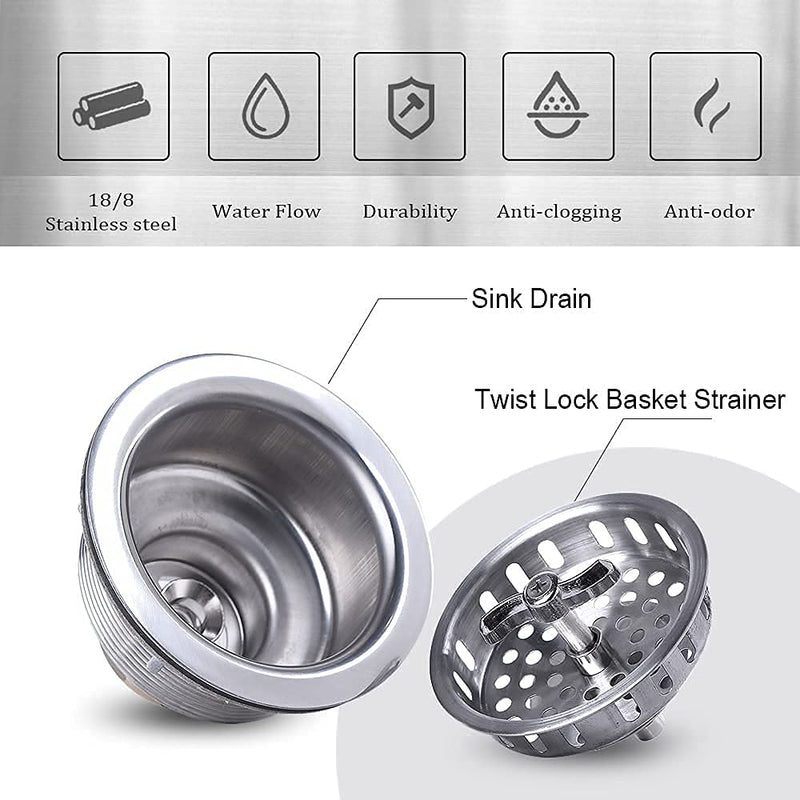 304 Stainless Steel Kitchen Sink Twist Lock Basket Drain Assembly W/Brass Nuts-VARNAHOME Twist lock Kitchen Drain
