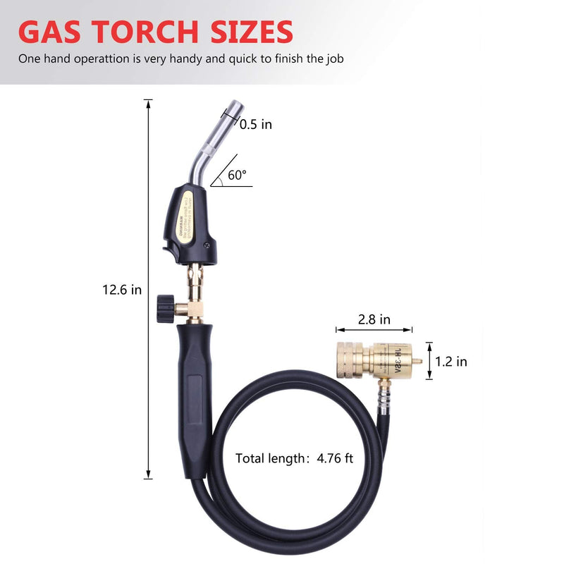 Propane Torch Hand Hose, Mapp Gas Torch,Welding Torch,Hose Length 1.5M/60"-with Hook Quick ignition with valve Style