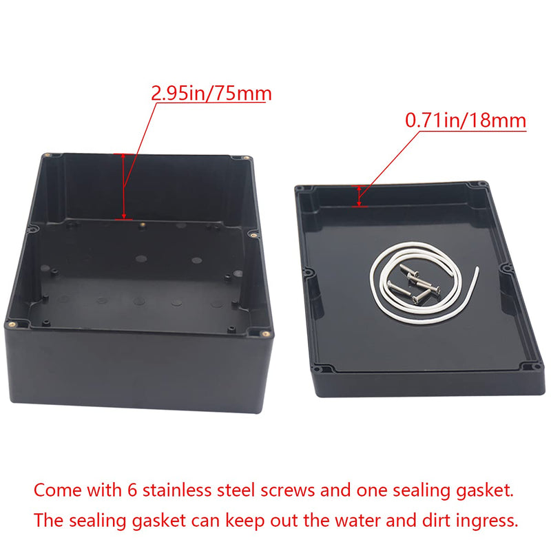 Project Box IP65 Waterproof Junction Box ABS Plastic Black Electrical Boxes DIY Electronic Project Case Power Enclosure 11.42x8.27x3.94 inch (290x210x100 mm) 11.42”x8.27“x3.94"