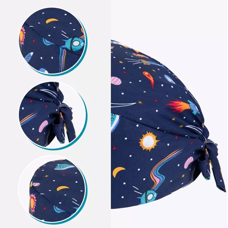 Model: Medical with click system - long hair surgical cap with snap closure system - adjustable - 100% cotton (autoclave)
