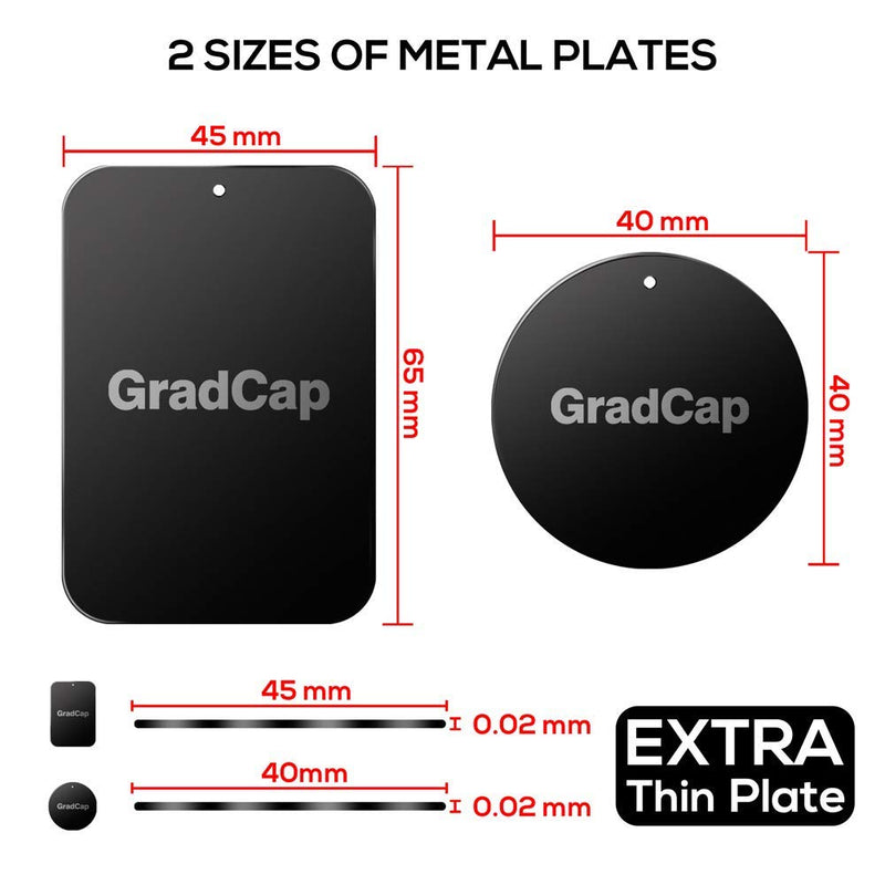 Metal Plate for Magnetic Phone Mount - 4 Packs Universal Ultra Thin Black Metal Disc w/Strong 3M Adhesive Sticker - Replacement Accessory Kit - 2 Rectangle (1.75"x2.5") & 2 Round (1.5"x1.5")