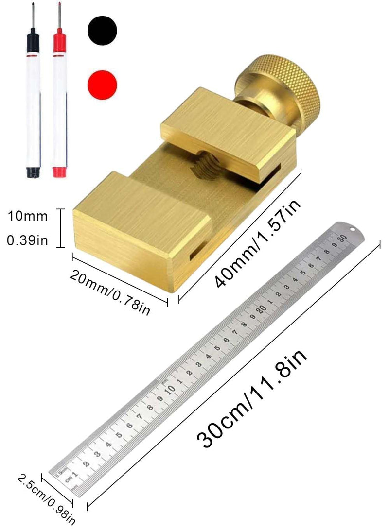 Brass Steel Ruler with Metal Stop, 300 mm, Metal Ruler, Ruler Stop, Marking Gauge, Stainless Steel, Ruler Stop Marking Tool, Combination Square Carpenter's Square (Brass) Brass