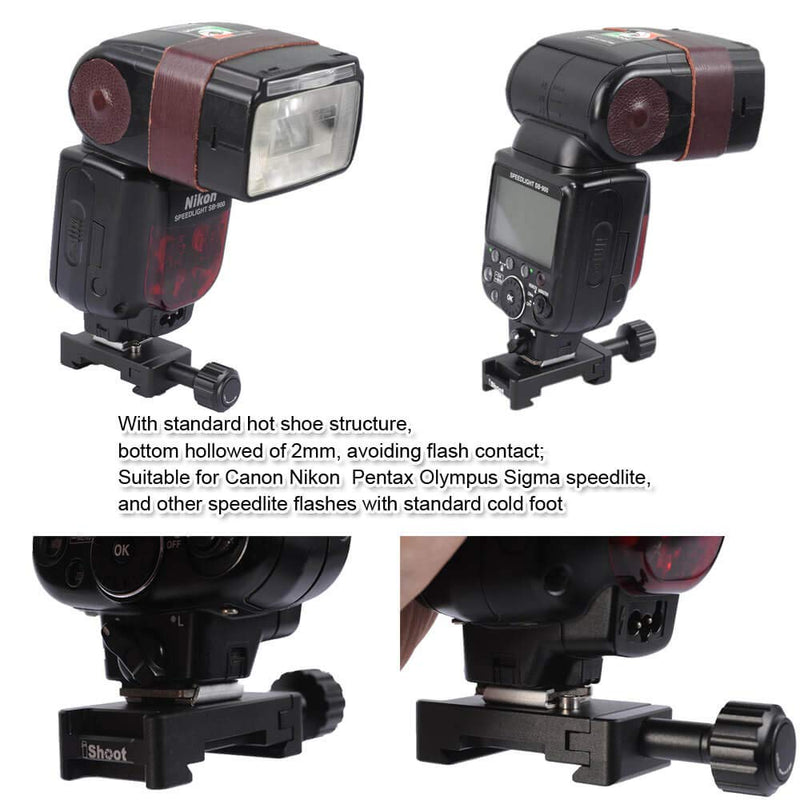Metal Clamp with Universal Hot Shoe Mount Compatible with 39mm Arca-Swiss Fit Quick Release Pate L-Shaped Camera Holder Bracket Support & Speedlite Flash of Standard Cold Foot