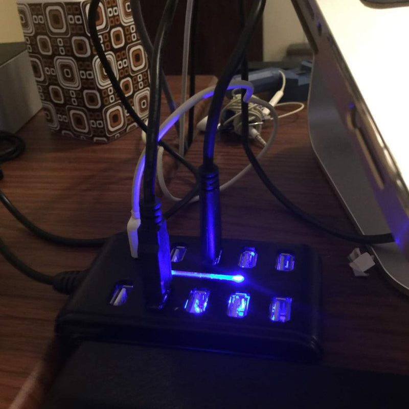 Xiaokeis 10-Port USB 2.0 Hub - Powered, Portable with Fashion Appearance, Suitable for Household Usage, Mini USB Port Can be Space Saving (Black) Black