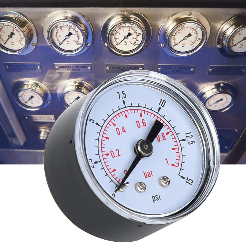 Mechanical Pressure Gauge, 1/8" BSPT Axial Pressure Gauge for Air, Oil and Water (0-15psi, 0-1bar)