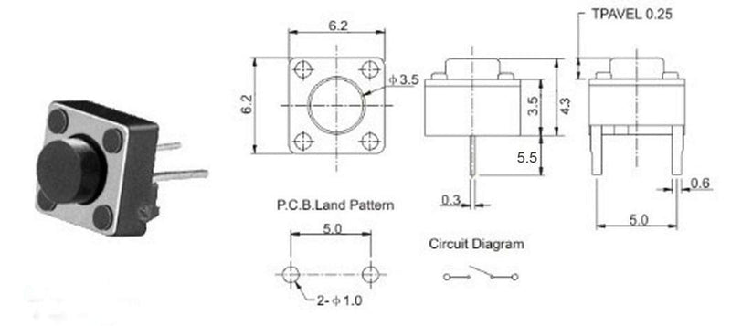 Youmile 100PACK Tact Button Switch 2 Pin DIP 6x6x5mm PCB Momentary Tactile Tact Push Button Switch 2pin DIP 6 x 6 x 5 mm
