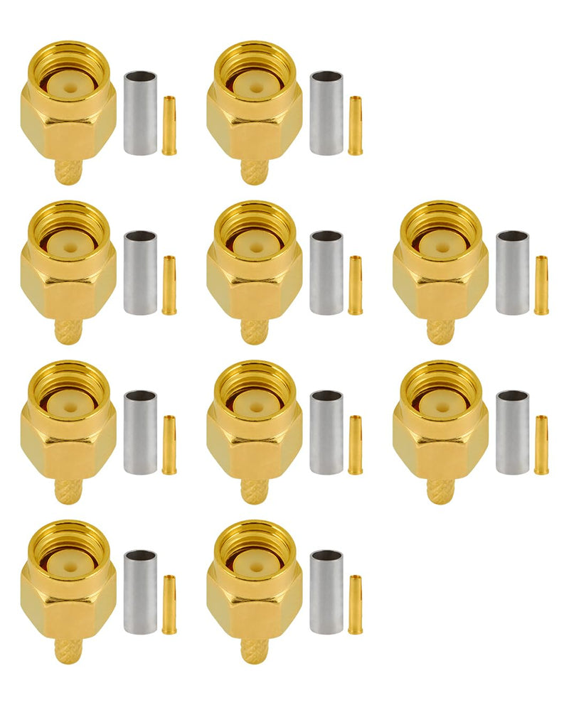Vecys RP SMA Connectors RP SMA Male Crimp Connector for RG316 RG174 RF Coaxial Cable Pack of 10 RPSMA Male for RG174/RG316