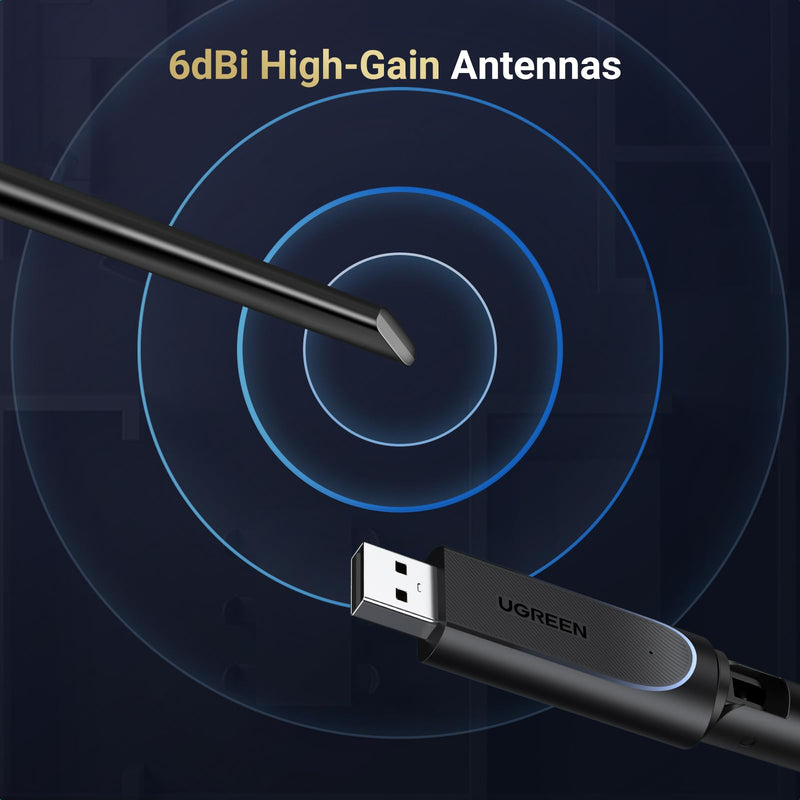 UGREEN WiFi Adapter for Desktop PC, AX900 USB WiFi 6 Adapter with 5GHz/2.4GHz Dual Band, 6dBi High Gain Antenna, Built-in Driver for Win11/10