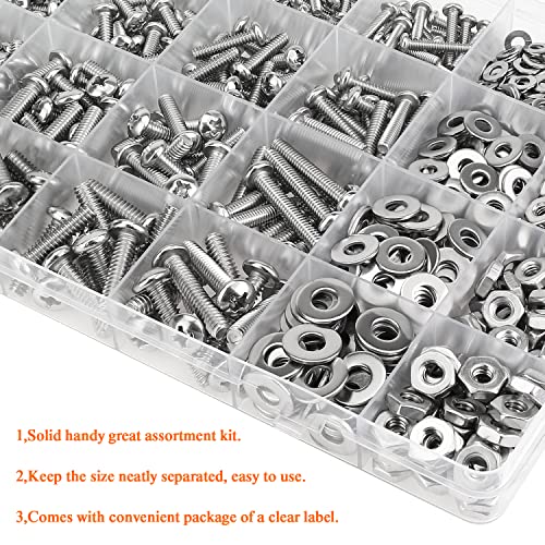 HELIFOUNER 720 Pieces #4-40#6-32#8-32#10-24 Phillips Pan Head Machine Screws Nuts Washers Assortment Kit, Coarse Thread, Fully Machine Threaded, 304 Stainless Steel #4-40 #6-32 #8-32 #10-24