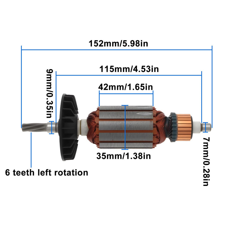 EMSea Electric Hammer Drill Anchor Rotor 6 Teeth 1614010227 Compatible with Bosch GBH 2-24 DSR GBH 2 SR GBH 2-24 DFR