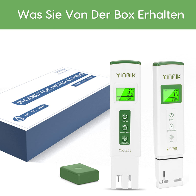 YINMIK Digital pH EC Meter 4 in 1 pH TDS Conductivity Meter | pH EC Meter Grow Conductivity pH Meter for Hydroponics Drinking Water Digital TDS pH Meter Water Green