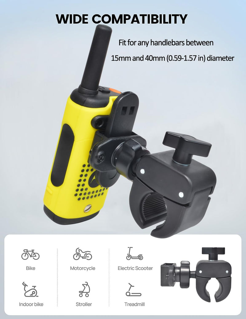 HYS Motorcycle 2-Way Radio with Clip Mount, Bike Walkie Talkie Holder for Bicycle, Quick Install Handlebar Portable CB Radio with Clip Mount for Anytone BaoFeng Icom Kenwood Yaesu Wouxon HT's