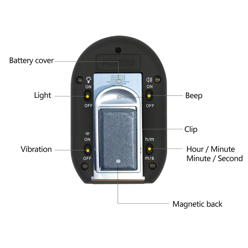 3 in 1 Kitchen Timer with Vibration, Flasher and Beeper for Cooking, Baking, Sports, Games, Yoga, Study, Meditation, Office 2.8X2.0 Black