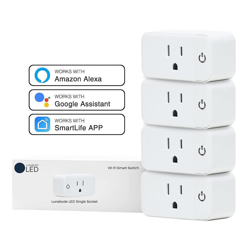 4 Pack Smart Home Wi-Fi Plugs - Alexa & Google Home Compatible, White, Toggle Switch, Automatic Operation 4 Pack