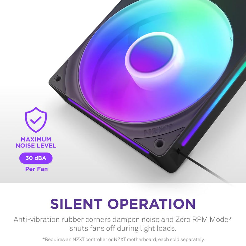 NZXT F240 RGB Core - 240mm Single-Frame Fan Unit with 2 x 120mm RGB Fans - Speed & Lighting Control - High Static Pressure & Airflow - Fluid Dynamic Bearings - 8 aRGB LEDs Per Fan - Black 2x 120mm RGB Single Frame