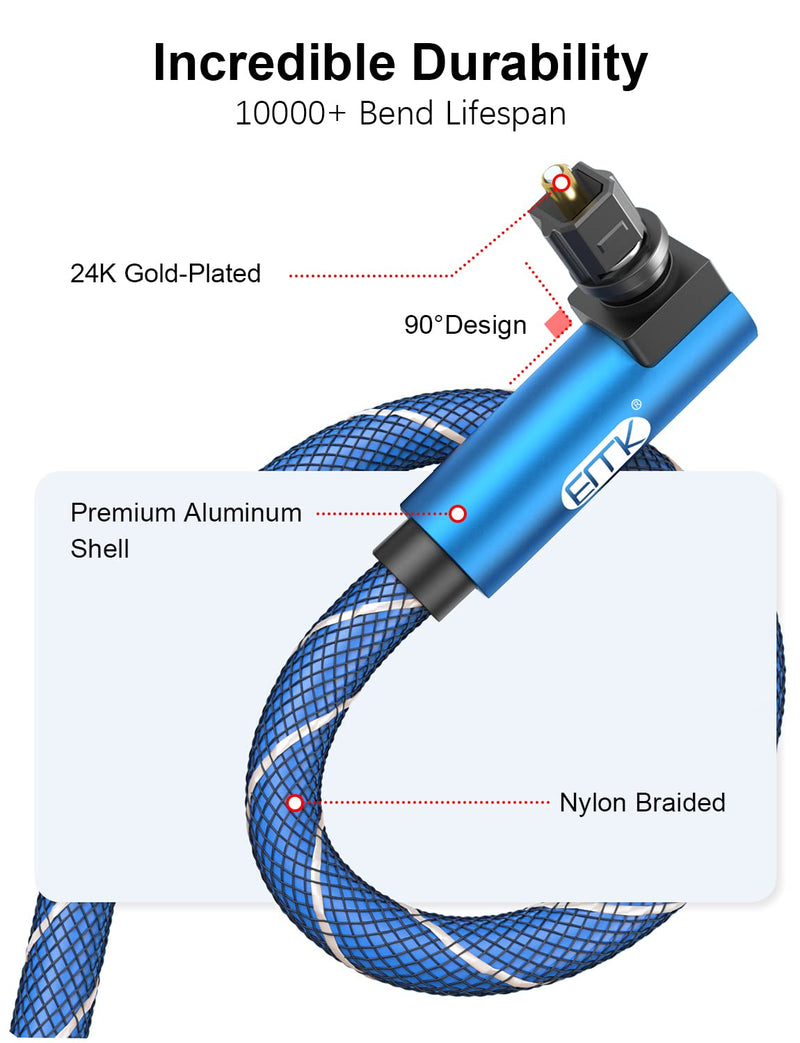 EMK 90 Degree Optical Cable 360 Degree Free-Rotating Fiber Optic Cable Toslink Male to Male Cable for Home Theater, Soundbar, Gaming Console, Speaker(16.5FT/5M) 16.5FT/5M
