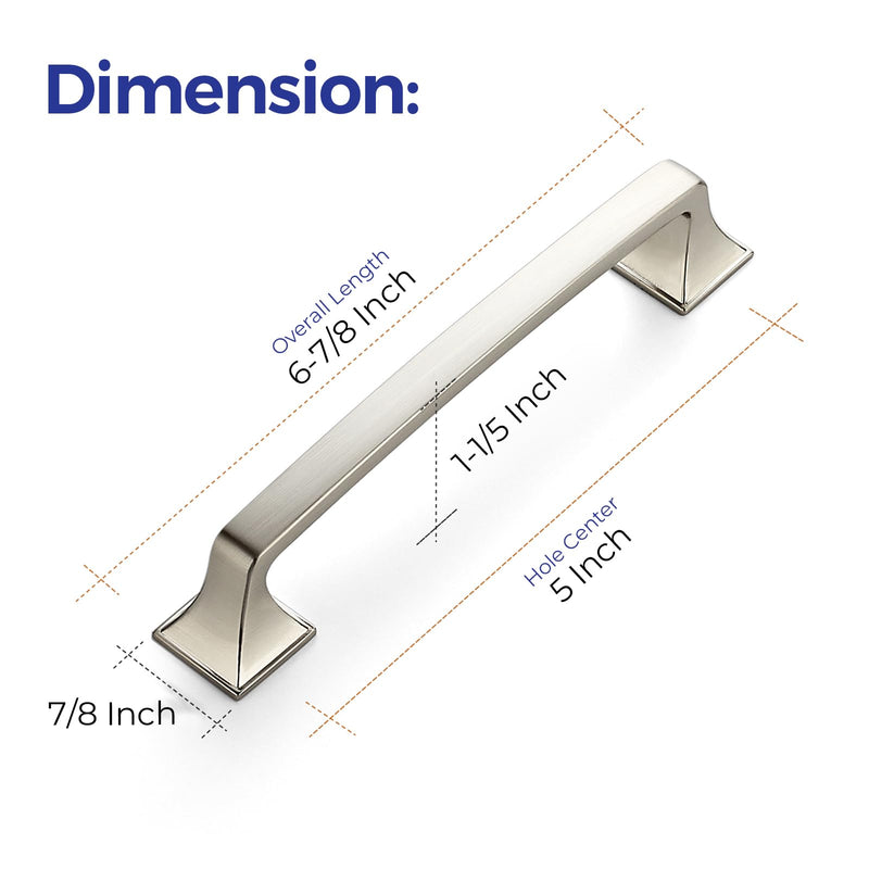 Ravinte 5 Pack Solid 5" Square Foot Arch Pulls Kitchen Cabinet Handles Brushed Nickel Pulls Silver Dresser Kitchen Cupboard Hardware Handles for Cabinets Cupboard Drawers 5 Inch Hole Center