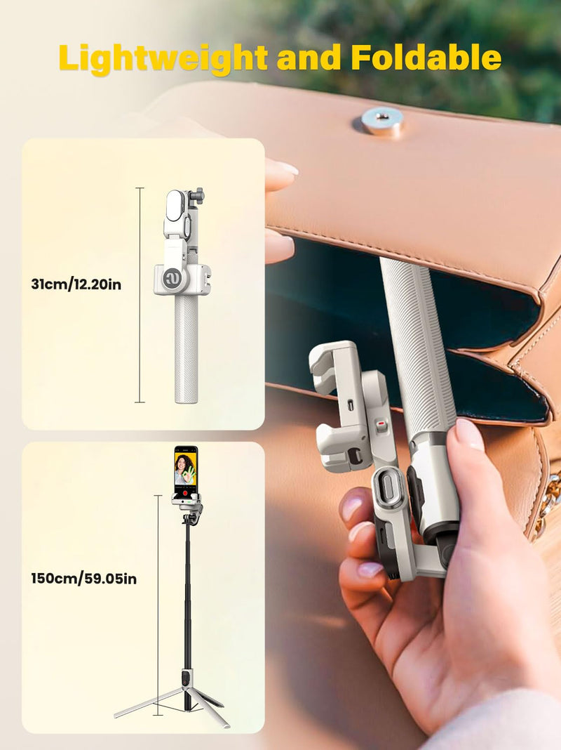 Smartphone Gimbal Stabilizer, Stabilizer Face Tracking Without APP - 4 in 1 Cellphone Gimbal Stabilizer for iPhone&Android Extended 108cm Rod with RGB Fill Light, AOCHUAN M2PRO White