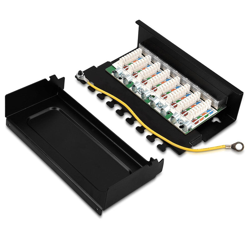 kwmobile 8 port patch panel Cat6 distributor - distribution panel patch panel Cat 6 cable with ground cable - including screws dowels for wall mounting - black